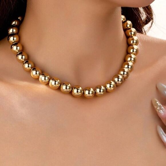 3for$20 Baroque Style Trendy Minimalist Sphere Punk Statement Beaded Necklace - Picture 2 of 3